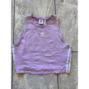 Adidas Shirt Womens Large Lavender Originals Trefoil Crop Tank Top 3-Stripes